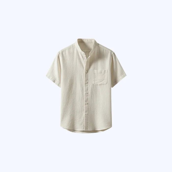 100% Linen Shirt with Priest Collar and Short Sleeves