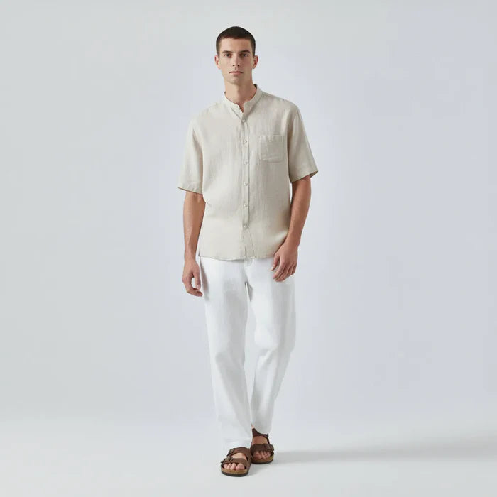 100% Linen Shirt with Priest Collar and Short Sleeves