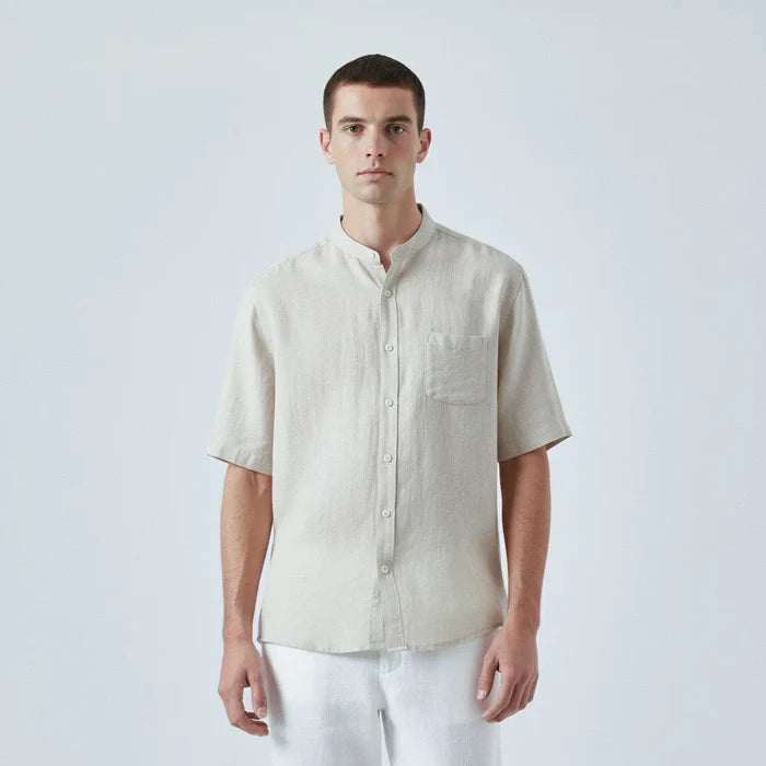 100% Linen Shirt with Priest Collar and Short Sleeves
